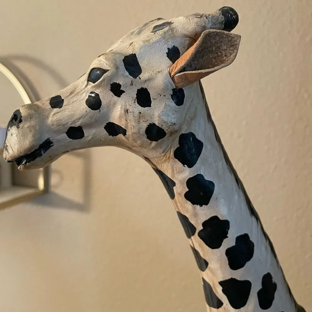 Giraffe Leather Wrapped Old 19 inches Tall Decorative Giraffe
